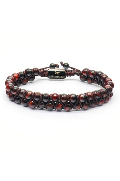 GT Collection GT Collection Double Bead Men's Bracelet with RED TIGER EYE Energy Stones One Size & Adjustable Cord