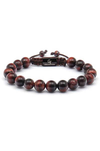 GT Collection GT Collection Single Bead Men's Bracelet RED TIGER EYE Energy Stones One Size & Adjustable Cord