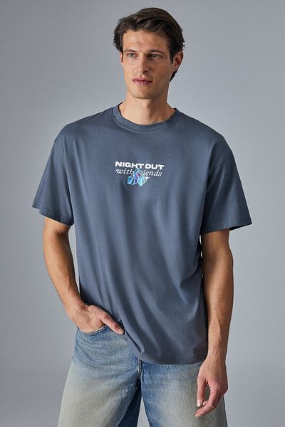 GRIMELANGE Nightout Men's Oversize Fit Anthracite T-Shirt