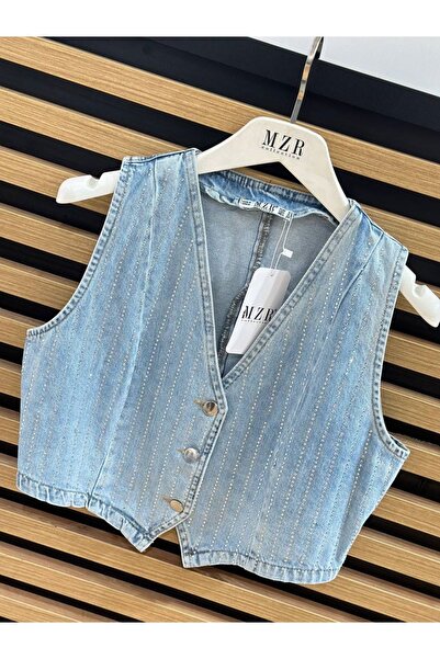 QİMYA BUTİK MZR Collection Рядний камінь оброблений джинсовий жилет