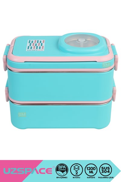 Uzspace Bento 1200ml Lunchbox Yeni Koleksiyon 2 Katlı 4 Bölmeli Mini Kaseli Çelik Sefer Tası Yemek Kutusu