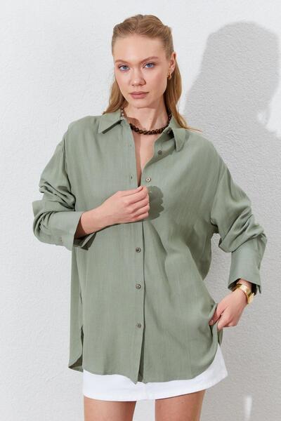 TENA Women's Khaki Oversize Linen Shirt