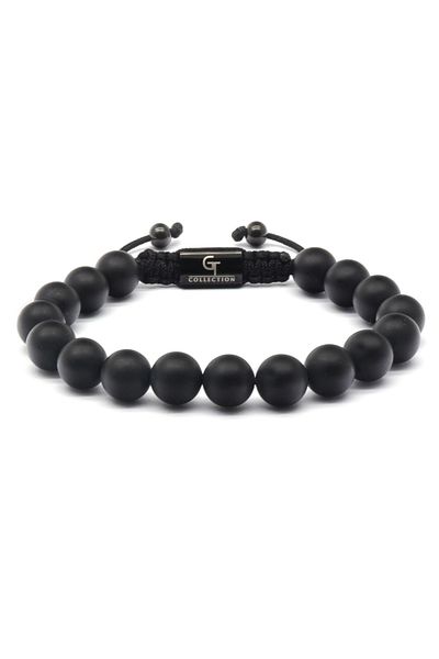 GT Collection Ανδρικό βραχιόλι GT Collection με μία χάντρα και ενεργειακές πέτρες ΜΑΥΡΟΥ ΟΝΥΧΑ, ένα μέγεθος και ρυθμιζόμενο κορδόνι