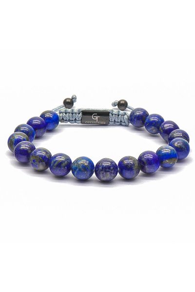 GT Collection Brățară bărbătească cu o singură mărgele din colecția GT, pietre energetice LAPIS LAZULI, mărime universală și șnur reglabil