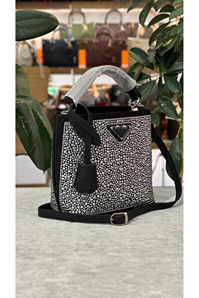 ROSESSO Siyah gümüş taşlı çanta