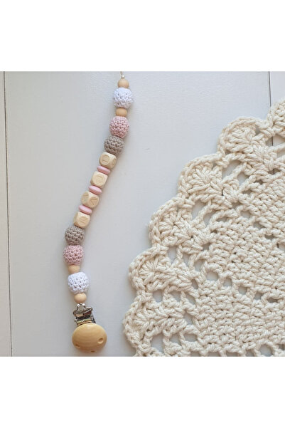 Little Cloud علاقة مصاصة خشبية باللون الوردي والأبيض والبني (مع اسم طفلك)