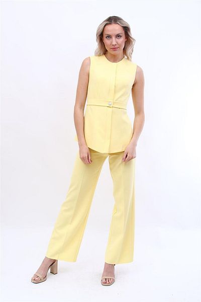 ÖNDER ÖZSOY Belted Vest & Wide Leg Pants Set-Yellow