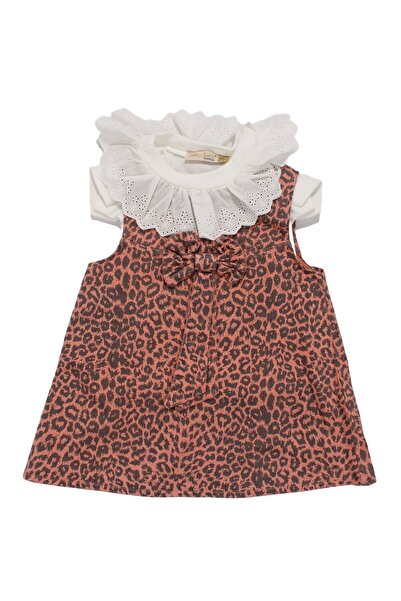 bebegen Дівчача біла сукня з леопардовим принтом та одним бантом