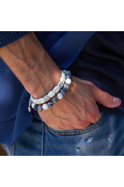 GT Collection Ανδρικό βραχιόλι GT Collection με μία χάντρα SODALITE, ενεργειακές πέτρες HOWLITE, ένα μέγεθος και ρυθμιζόμενο κορδόνι