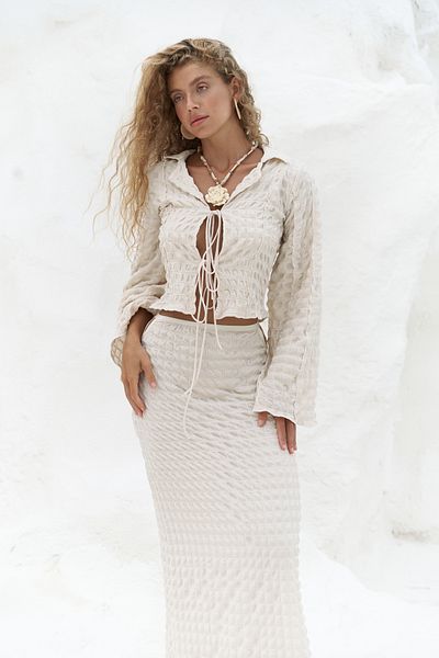 MAİ COLLECTİON Rania Beige Shirt Skirt Set