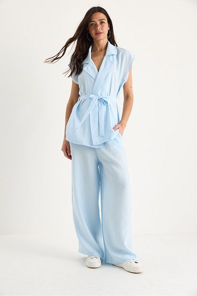 Bianco Lucci Women's Belted Vest Pocket Detailed Palazzo Pants Modal Suit 4003 60283384