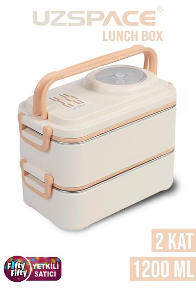 Uzspace 1200 ml Two Layers Four Compartments Stainless Steel Lunch Box New Generation Lunch Box - with Sauce Bowl Model -