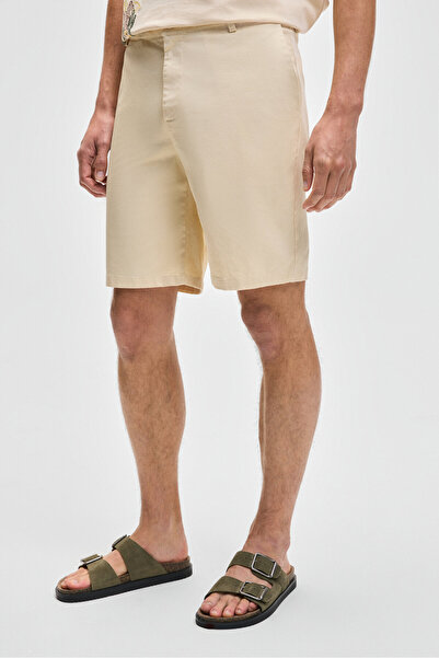 GRIMELANGE TEEMO Erkek Yanları Cepli Fermuarlı Likralı Slim Fit Açık Bej Şort