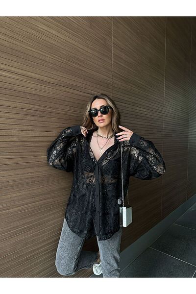 Qu Style Cămașă din dantelă cu model etnic de damă