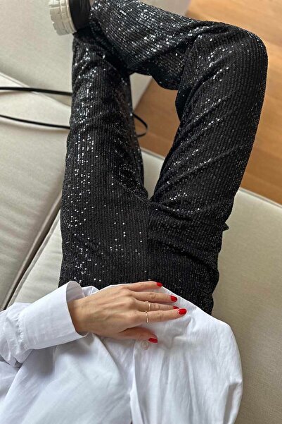 BEBE PLUS Kadın Beli Lastikli ve Pul Payetli Bol Pantolon