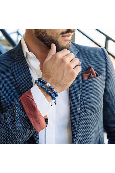 GT Collection Colecția GT, Brățară Bărbătească Cap de Leopard cu Pietre Energetice LAPIS LAZULI, Mărime Universală și Șnur Ajustabil
