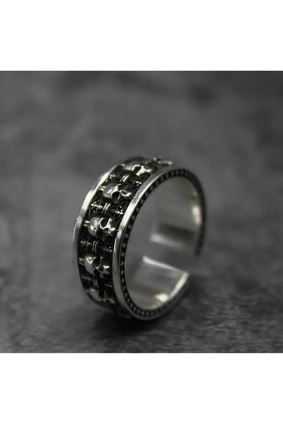 Yıldız Accessory Skull Embossed Adjustable Size Steel Ring