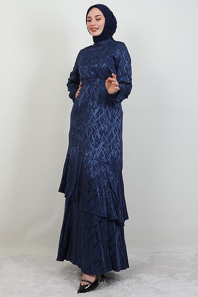 GİYZAMİLA Ασύμμετρο φόρεμα με μοτίβο Navy Blue
