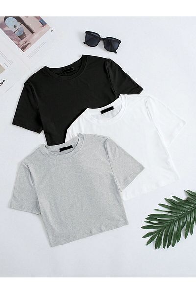 DAXİS Sportwear Company Γυναικείο μπλουζάκι Casual Crop 3 συσκευασιών