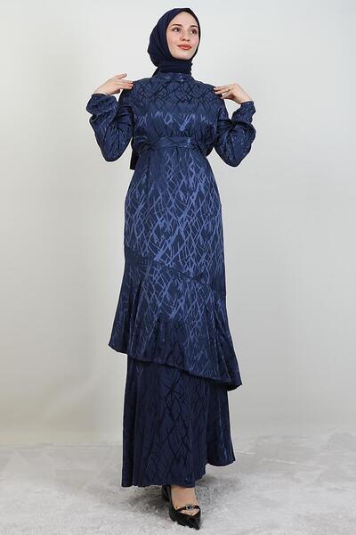 GİYZAMİLA Ασύμμετρο φόρεμα με μοτίβο Navy Blue