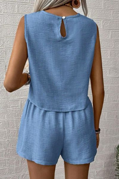 Siner Fashion Women's Linen Blouse Shorts Summer Suit