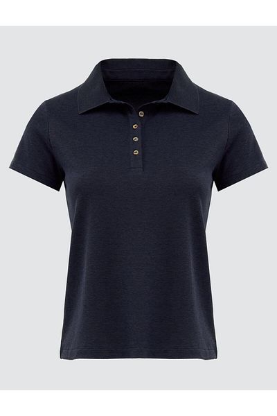 Jimmy Key Navy Blue Straight Cut Shirt Collar Short Sleeve Knitted T-Shirt
