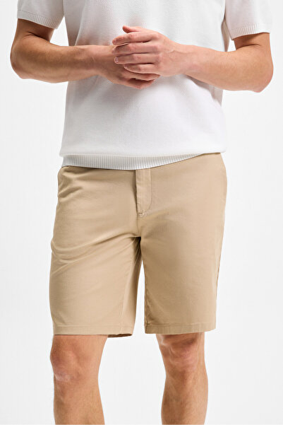 GRIMELANGE TEEMO Erkek Yanları Cepli Fermuarlı Likralı Slim Fit Bej Şort