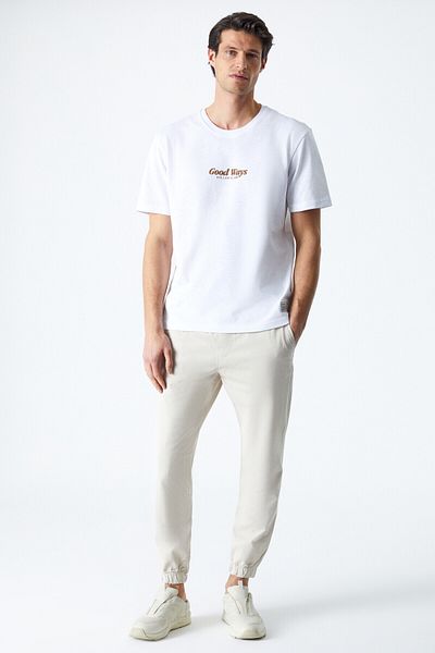 GRIMELANGE Roll Men's Print Detail 100% Organic Cotton Comfort Fit White T-Shirt