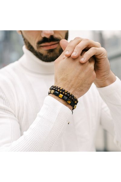 GT Collection Pánský náramek GT Collection s dvojitými korálky a energetickými kameny TIGER EYE, univerzální velikost a nastavitelná šňůrka