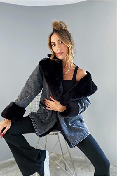 SAGİ JEANS Kadın Içi Full Kürk Denim Kadın Mont