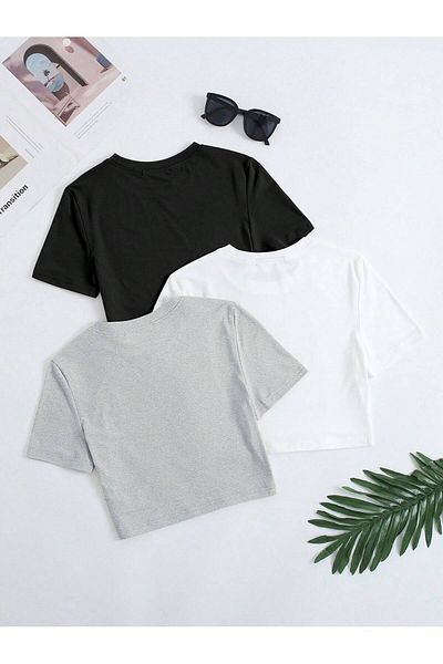 DAXİS Sportwear Company Γυναικείο μπλουζάκι Casual Crop 3 συσκευασιών