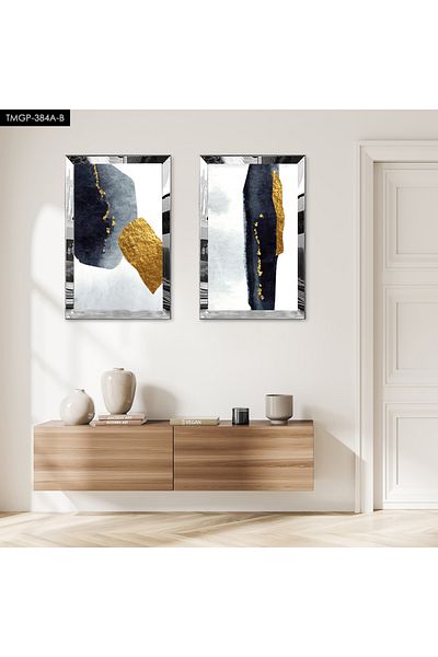 Zevahir Mobilya Dekorasyon SET DE PICTURI MDF BINAR CU CADRU DE PLEXY CU OZNĂ DE ARGINT NEGRU ȘI AUR FORME ABSTRACTE DECORATIVE