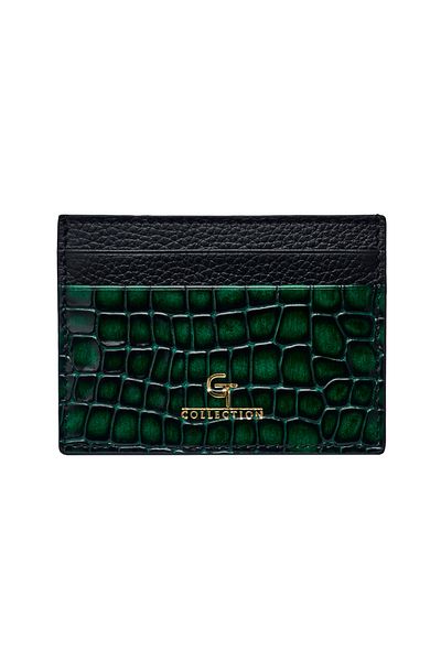 GT Collection GT Collection, Pánské lesklé pouzdro na karty s potiskem krokodýlů - zelená pravá kůže Rozměry: 10 cm x 7 cm x 0,3 cm