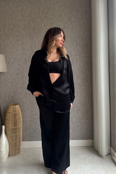 Mucios Black Satin Suit