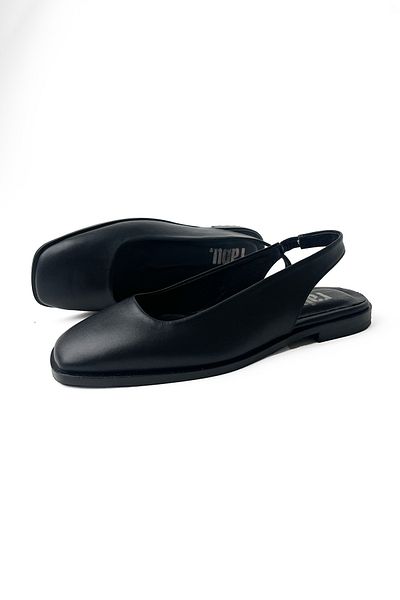 RABU Black Women's Blunt Toe % Genuine Leather Closed Front Open Back Flat Sandals