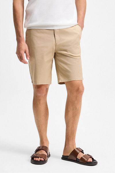 GRIMELANGE Teemo men's zippered side pockets Stretch Fabric Slim Fit beige shorts
