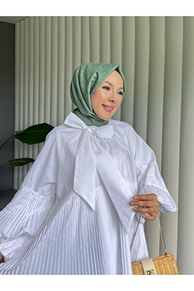 Modamorfo Beyza Pleated Tunic Collar Lace up Sleeves and Skirt