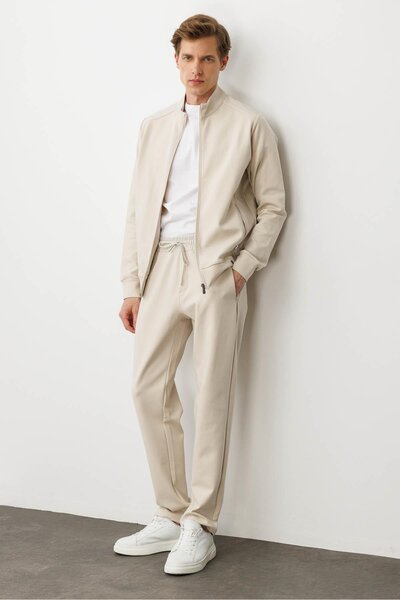 Desen Triko Men's Pocket Side Fabric Sweatpants A.Ekru