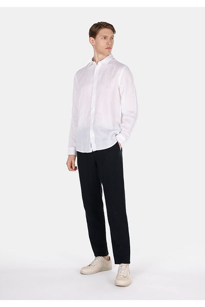 Colin's Regular Fit Mid Waist Long Leg Men's Linen Blended Black Trousers