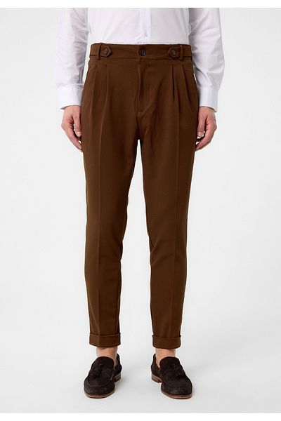 Antioch Light Brown High Waist (BOYFREND) Pleated Fabric Trousers