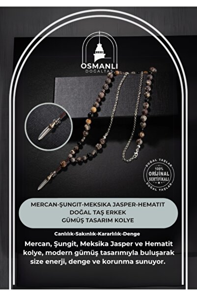 OSMANLI DOĞAL TAŞ Mercan-şungit-meksika Jasper-hematit Doğal Taş Erkek Gümüş ...