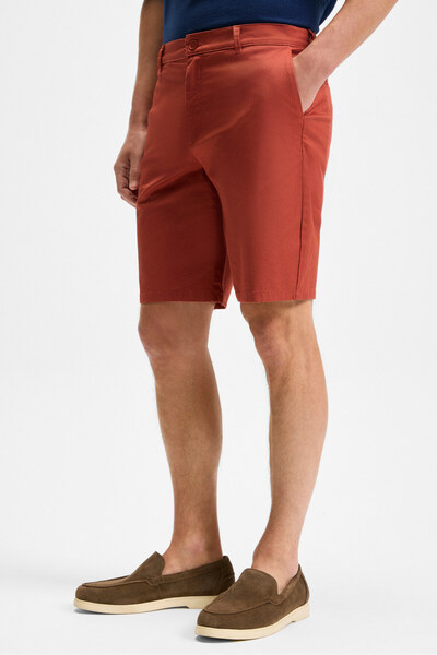 GRIMELANGE TEEMO Erkek Yanları Cepli Fermuarlı Likralı Slim Fit Kiremit Rengi Şort