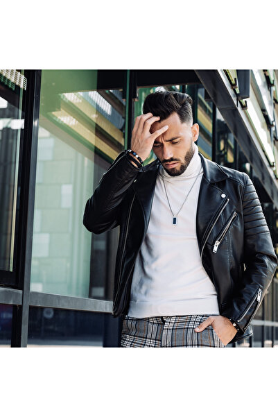 GT Collection GT Collection, Pánský stříbrný náhrdelník s obdélníkovým přívěskem s energetickými kameny ČERNÉHO ONYXU, univerzální velikost