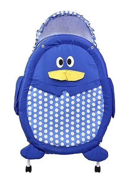 rexa Baby Cradle With Mosquito Net Penguin Design And Polka Dots - Blue