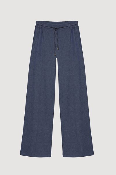 Quzu Pantaloni cu aspect denim cu cravată în talie Indigo
