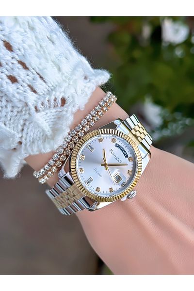 Ferrucci Woman's Wrist Watch with Steel Cord Calnder 3 Atm Waterproof 2 Years Warranty