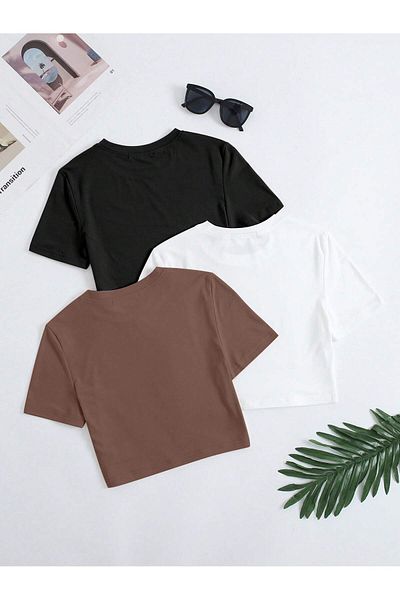DAXİS Sportwear Company Γυναικείο μπλουζάκι Casual Crop 3 συσκευασιών