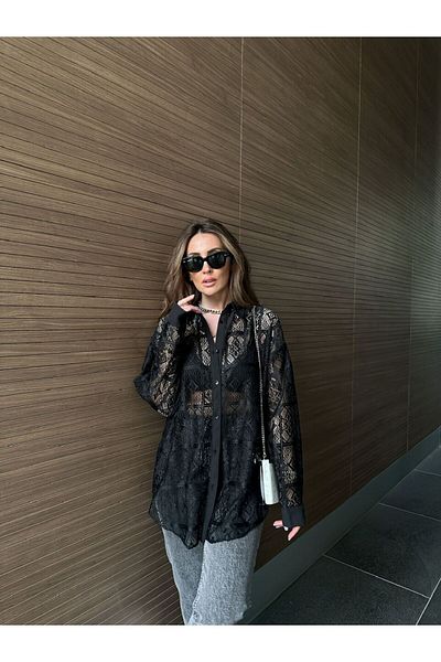 Qu Style Cămașă din dantelă cu model etnic de damă