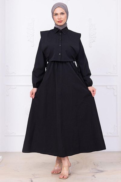 hafsamina Φόρεμα Bolero με ελαστική μέση μαύρο HM2756