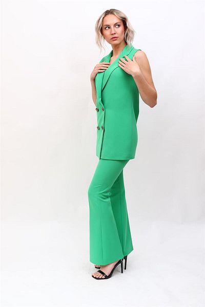 ÖNDER ÖZSOY Midi Length Classic Vest & Flared Trousers-Green